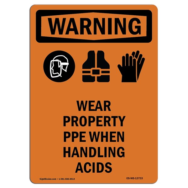 Signmission OSHA Sign, Wear Proper PPE When, 5in X 3.5in, 3.5" W, 5" H, Portrait, PK10, OS-WS-D-35-V-13733-10PK OS-WS-D-35-V-13733-10PK - main